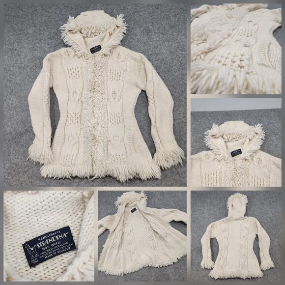 Sisandina Handicrafts Womens L Large? 100% Wool Ecuador Fringe Cardigan Sweater - Picture 1 of 15